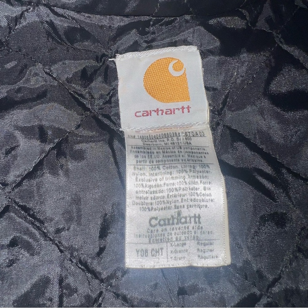 VTG Carhartt Youth YYJ130 DKB Canvas Full Zip Jacket Hooded Chore Work Coat XL - Picture 4 of 8